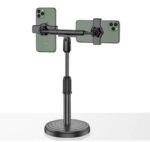 حامل مكتبي بقاعدة معدن للبث المباشر والتصوير الاحترافي قابل للتعديل مع استدارة 360 درجة مع 2 حامل للموبايل متوافق مع جميع الأجهزة – A1