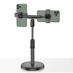 حامل مكتبي بقاعدة معدن للبث المباشر والتصوير الاحترافي قابل للتعديل مع استدارة 360 درجة مع 2 حامل للموبايل متوافق مع جميع الأجهزة – A1