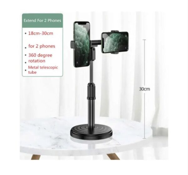 ⁦حامل مكتبي بقاعدة معدن للبث المباشر والتصوير الاحترافي قابل للتعديل مع استدارة 360 درجة مع 2 حامل للموبايل متوافق مع جميع الأجهزة – A1⁩ - الصورة ⁦4⁩