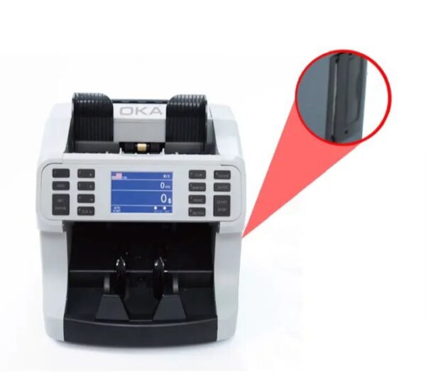 ⁦اوكا ماكينة فرز وعد النقود وكشف التزوير بالاضافة الي برنتر داخلية لطباعة تقرير النقود ( مصري – دولار – يورو ) / موديل OKA-880P⁩ - الصورة ⁦2⁩