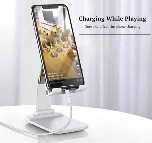 ⁦حامل مكتبي للموبايل قابل للطي متوافق مع جميع الأجهزة – B28 – أبيض⁩ - الصورة ⁦4⁩