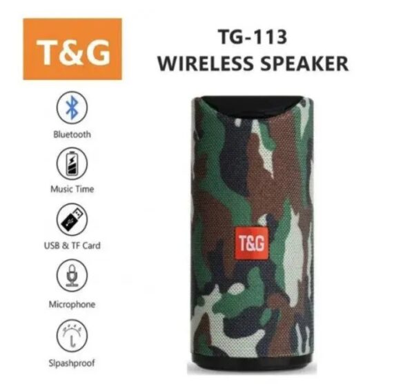 ⁦مكبر صوت T&G لاسلكي بلوتوث مضاد للماء استريو – راديو FM – منفذ كارت ميموري – USB – منفذ AUX لون جيشي⁩ - الصورة ⁦5⁩