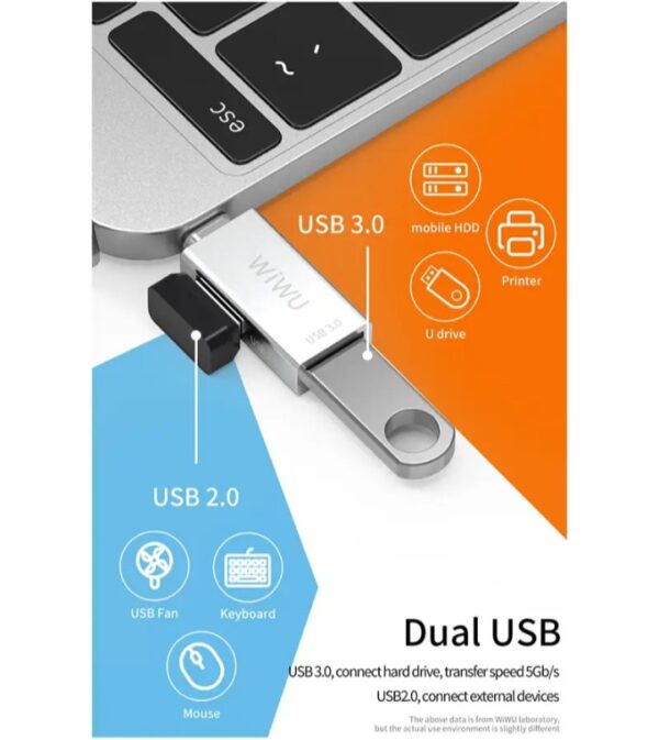 ⁦T02 محول ويوو من يو إس بي تايب C الى 2 يو اس بي متوافق مع اجهزة الماك والهواتف الذكية⁩ - الصورة ⁦5⁩