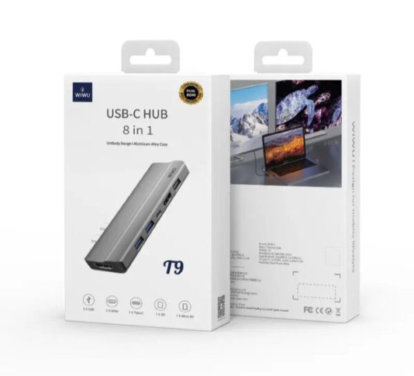 ⁦T9 موزع ويوو يو إس بي تايب C محول 8 في 1 متوافق مع اجهزة الماك بوك⁩ - الصورة ⁦2⁩