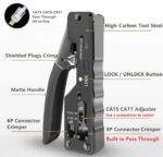 ⁦أداة تجعيد كابل مع قاطع أسلاك مدمج بها – RJ45 – CAT5 – CAT6 – CAT7 / موديلHT-7088 – لون اسود⁩ - الصورة ⁦6⁩